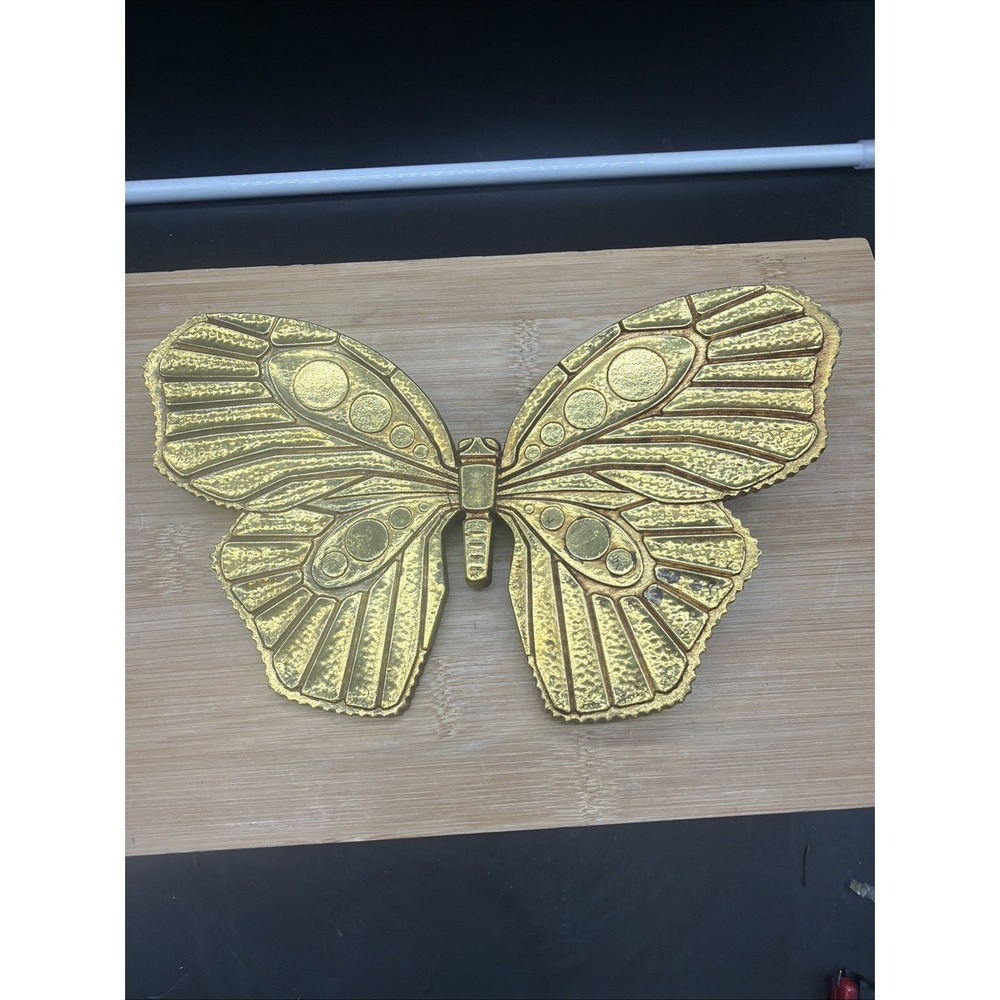 Vintage MCM Syroco Plastic Butterfly Wall Decor Shiny Gold Color